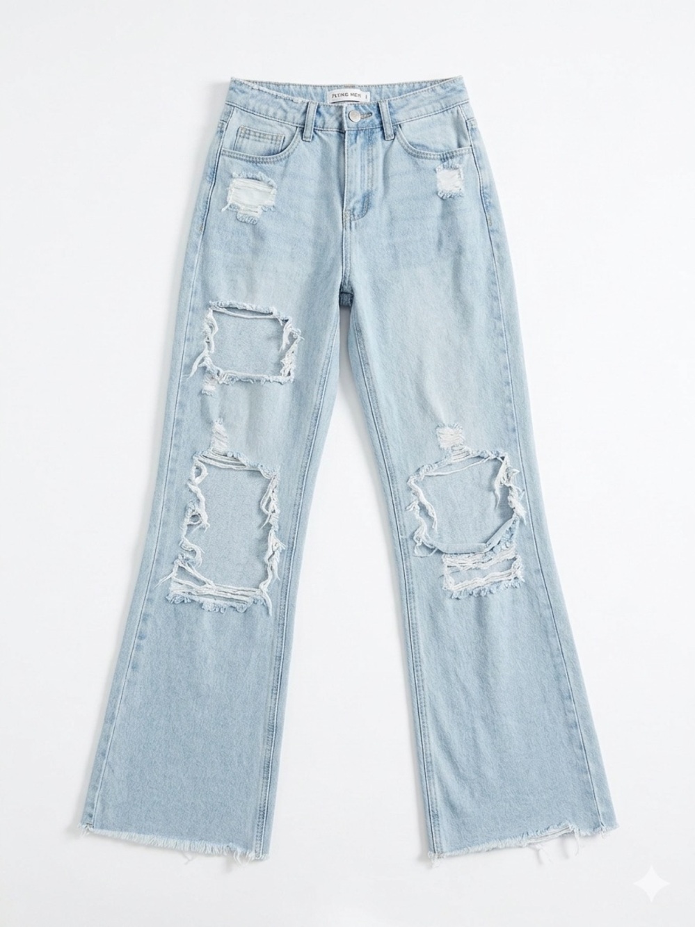 Flying Monkey Light Blue Distressed Flare-Leg Jeans